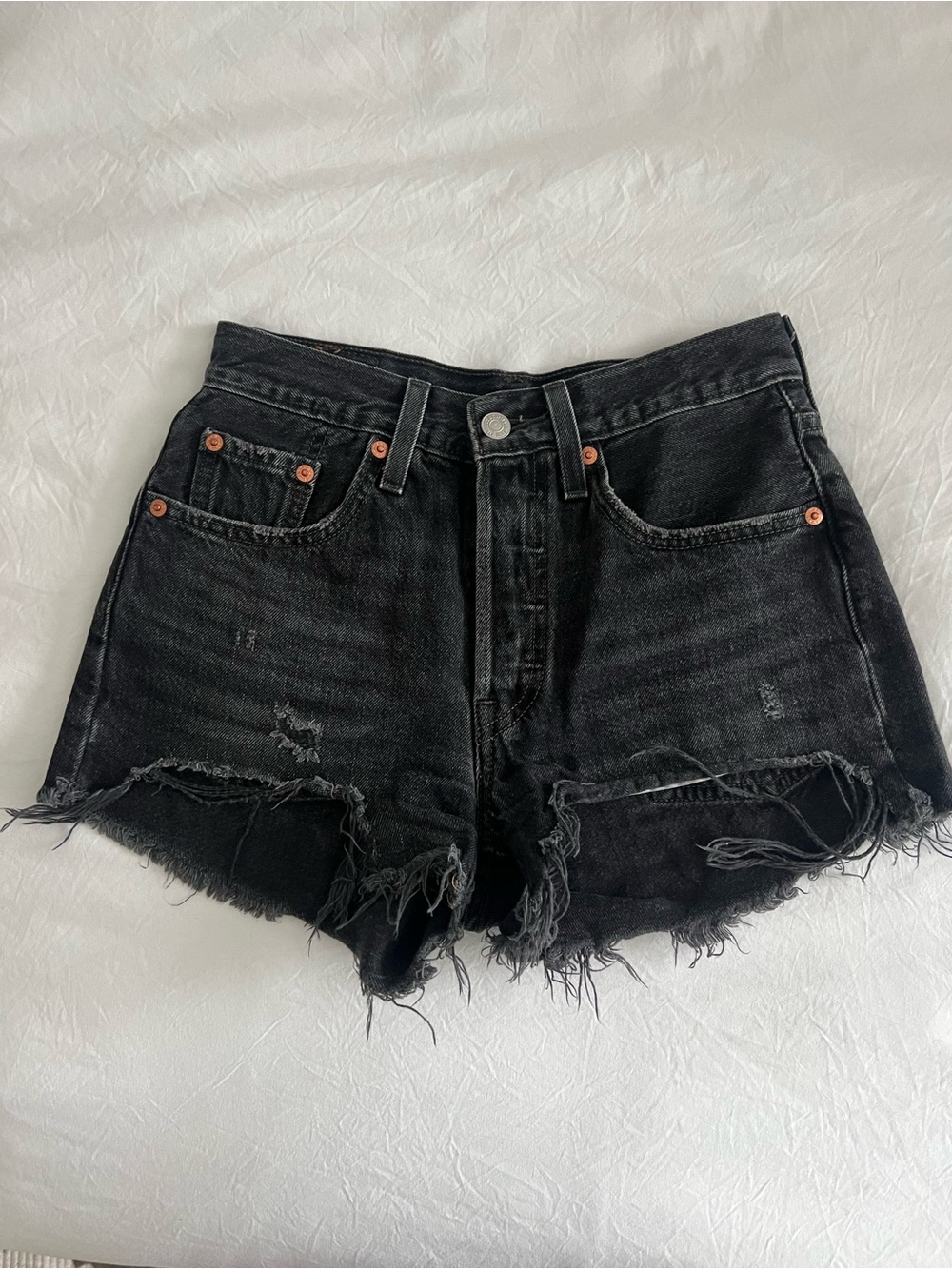 Levi's Black Distressed High-Rise Denim Shorts
